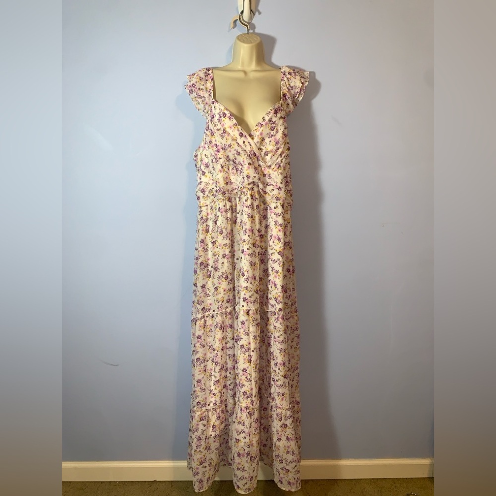 Arula Annie Purple Yellow Floral Maxi Dress With Ruffle Flutter Straps Tiered 14 — image 3 of 8